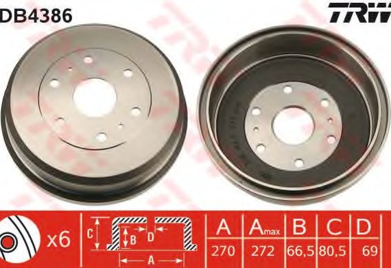 DB4386 TRW / LUCAS (Германия) Тормозной барабан DB4386 TRW