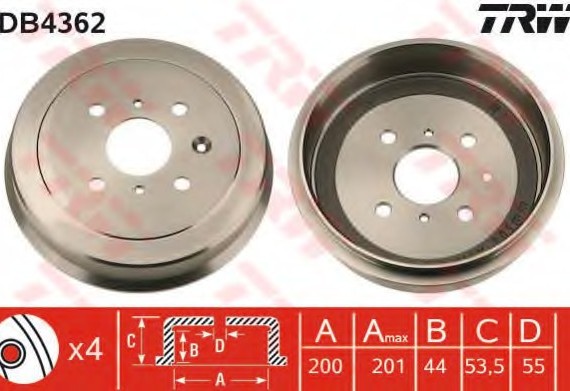 Фото гальмівний барабан CITROEN/PEUGEOT/TOYOTA C1/Aygo/107/108 \'\'05>> DB4362 TRW / LUCAS (Германия) DB4362 TRW / LUCAS (Германия) Гальмівний барабан CITROEN/PEUGEOT/TOYOTA C1/Aygo/107/108 \'\'05>>