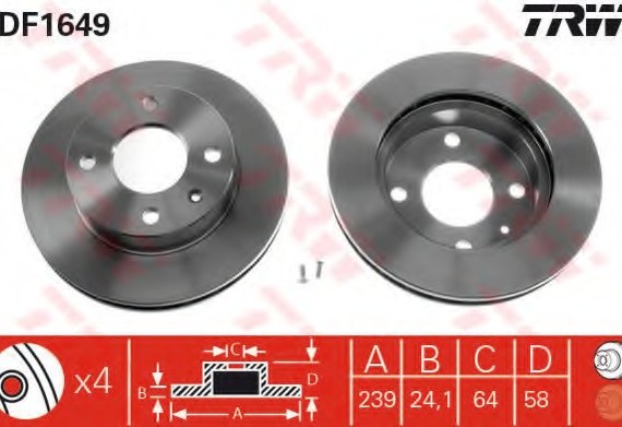 DF1649 TRW / LUCAS (Германия) Гальмівний диск DF1649 TRW