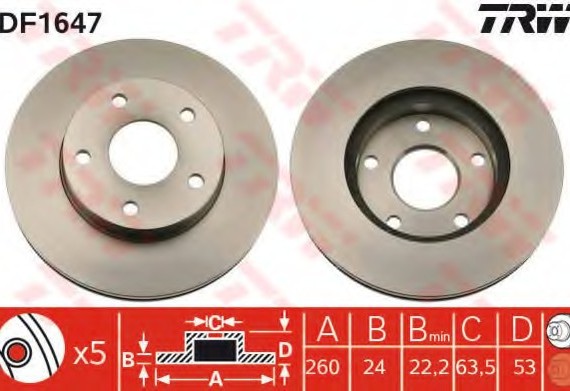 DF1647 TRW / LUCAS (Германия) Тормозной диск DF1647 TRW