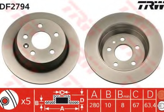 DF2794 TRW / LUCAS (Германия) Тормозной диск DF2794 TRW