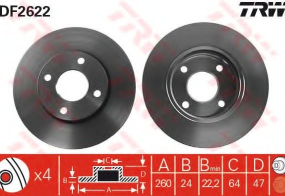 DF2622 TRW / LUCAS (Германия) Тормозной диск DF2622 TRW