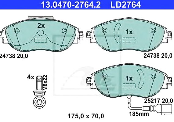 13.0470-2764.2 Ate Колодки гальмівні дискові керамічні, к-кт