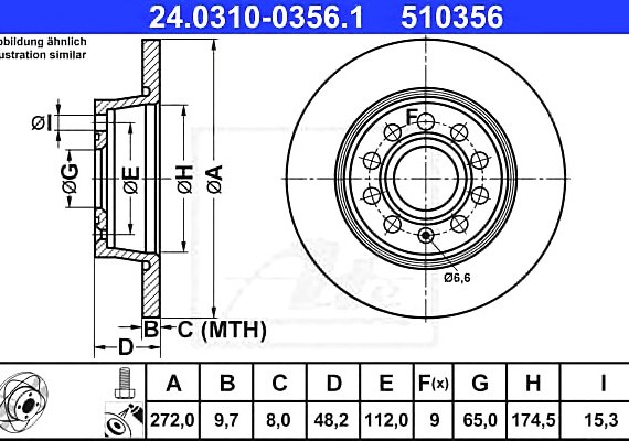 24.0310-0356.1 Ate Торм.диск задн. 255x10x51.6 ATE - HAMULCE