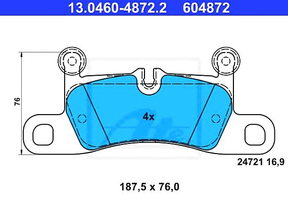 13.0460-4872.2 Ate Комплект гальмівних колодок з 4 шт. дисків