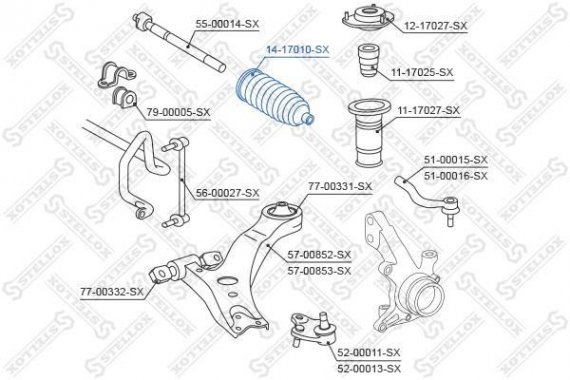 Фото пильовик рульової рейки TOYOTA 1417010SX STELLOX 1417010SX STELLOX Пильовик рульової рейки TOYOTA