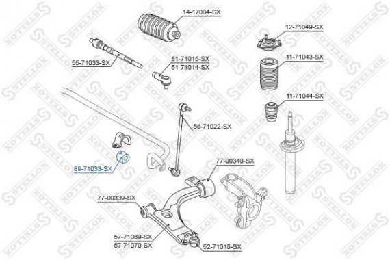 8971033SX STELLOX 89-71033-SX_втулка стабилизатора переднего центральная! \ Mazda 2 DY all 03> 8971033SX STELLOX