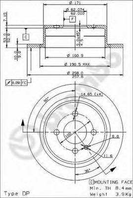 08394724 BREMBO (Германия) 08.3947.24_диск тормозной задний! \ BMW E21/E30 1.6-2.5 M10-M21/M40/M42 <94 08394724 BREMBO