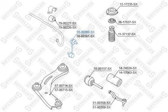 5600360SX STELLOX 56-00360-SX_тяга стабилизатора переднего левая! \ Nissan Qashqai J10E 07> 5600360SX STELLOX