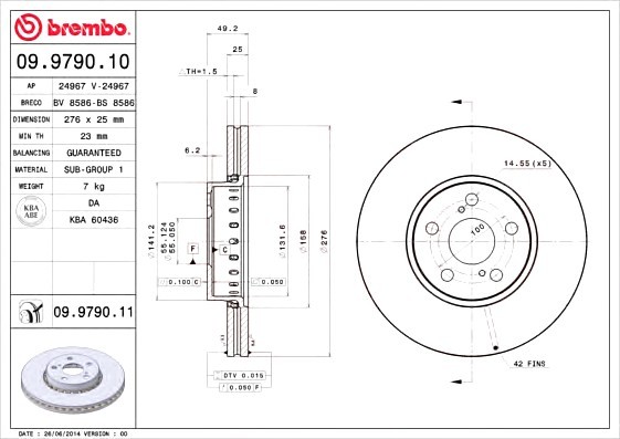 09979011 BREMBO (Германия) Гальмівний диск BREMBO