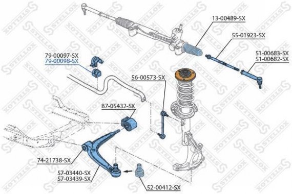 7900098SX STELLOX 79-00098-SX_втулка стабилизатора переднего! d24 \ Opel Vectra all 02> 7900098SX STELLOX