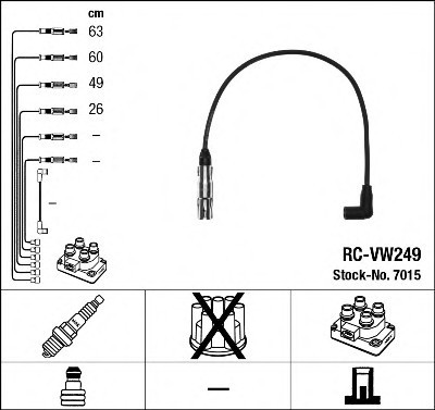 RCVW249 NGK Дріт запалювання (код 7015) AUDI,SEAT,SKODA,VW (вир-во NGK)