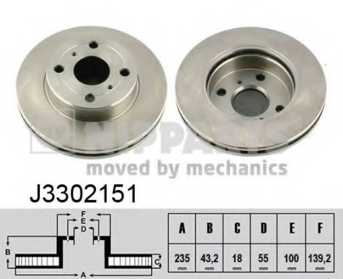 J3302151 NIPPARTS (Нидерланды) Диск гальмівний toyota yaris 1.0-1.4 99- передній вент.d=235мм. J3302151 NIPPARTS