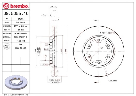 09505510 BREMBO (Германия) Гальмівний диск BREMBO