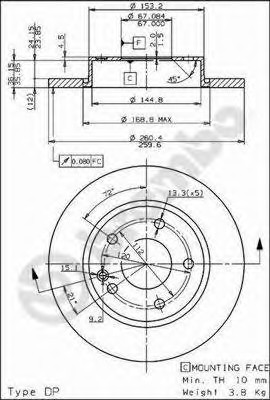 08735811 BREMBO (Германия) 08.7358.11_диск тормозной передний! \ MB W168 1.4-1.7CDi 97> 08735811 BREMBO