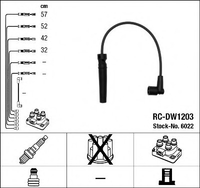 RCDW1203 NGK Комплект кабелів високовольтних