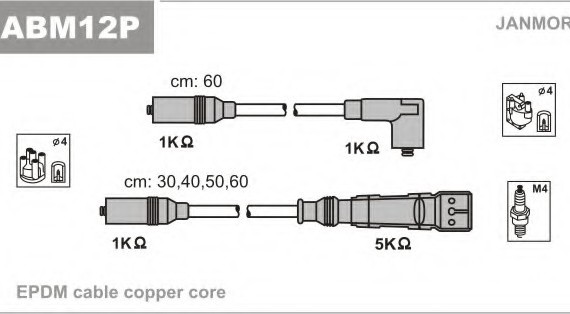 JM-ABM12P_к-кт проводов! \ VW Golf II/Passat 1.6/1.8 84-97 ABM12P JANMOR