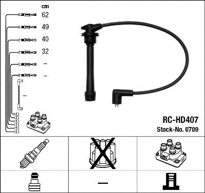 RCHD407 NGK Провода зажигания (0709) HYUNDAI, KIA (пр-во NGK)