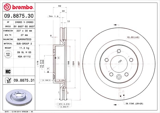 09887531 BREMBO (Германия) Диск гальм. LAND ROVER DISCOVERY III TAA 4.0 4x4 2005=> 09887531 BREMBO