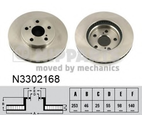 N3302168 NIPPARTS (Нидерланды) Диск гальмівний TOYOTA PRIUS 1.8 Hybrid 09-передній N3302168 NIPPARTS