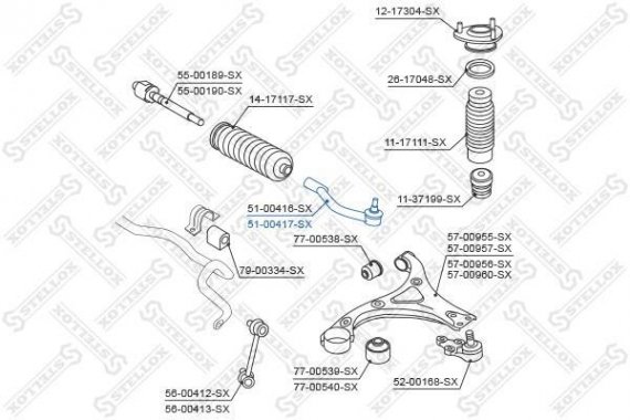 5100417SX STELLOX 51-00417-SXНАКОНЕЧНИК РУЛЕВОЙ ПРАВЫЙ KIA GRAND 5100417SX STELLOX
