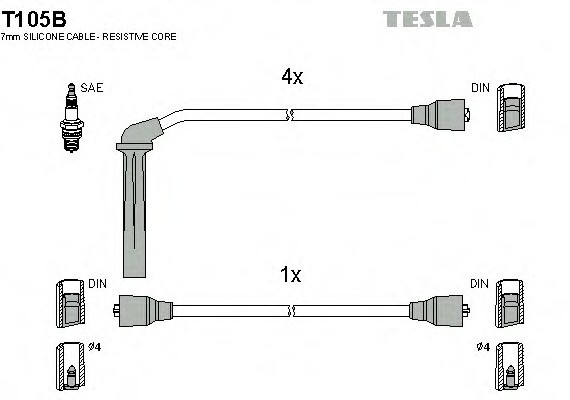 T105B TESLA (Чехия) КОМПЛЕКТ ПРОВІДІВ SAAB 9000 2.0I, 2.3I 16V 93- (НА T105B TESLA