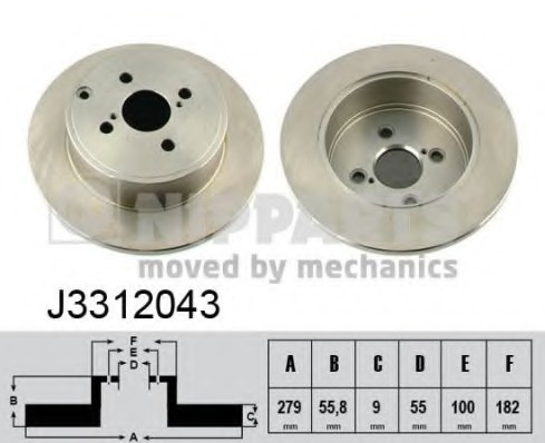 J3312043 NIPPARTS (Нидерланды) Диск гальмівний TOYOTA COROLLA E12 02- задній J3312043 NIPPARTS