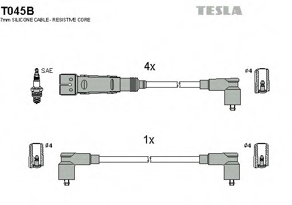 T045B TESLA (Чехия) КОМПЛЕКТ ПРОВОДОВ VW GOLF III 1.6 92-, BREMI 539 T045B TESLA