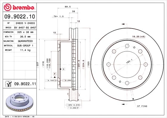 Диск торм. Fr CHE Suburban, Cadilac Deville 09902211 BREMBO