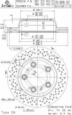 09889021 BREMBO (Германия) Диск гальмівний вентильований, перфорування 09889021 BREMBO