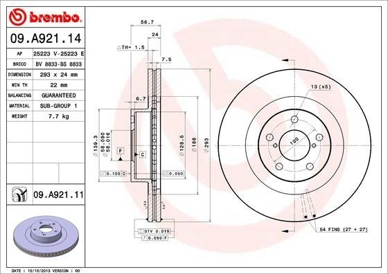 09A92111 BREMBO (Германия) Диск тормозной передний SUBARU OUTBACK 09A92111 BREMBO