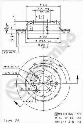 09585714 BREMBO (Германия) Диск гальмівний передній вентильований 09585714 BREMBO