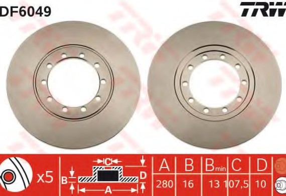 DF6049 TRW / LUCAS (Германия) Торм.диск зад.[280x16] 10 отв. min2 DF6049 LUCAS/TRW