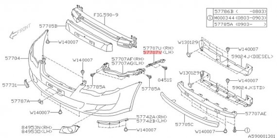 57707AG100 SUBARU КРЕПЛЕНИЕ ПЕРЕДНЕГО БАМПЕРА ЛЕВОЕ 57707AG100 SUBARU