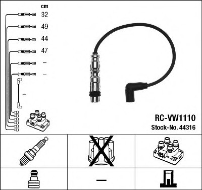 RCVW1110 NGK Комплект високовольтних проводів 44316 RCVW1110 NGK