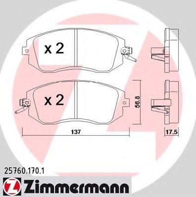 257601701 Zimmermann Гальмівні колодкиSubaruImpreza/Forester/Legacy1.6-