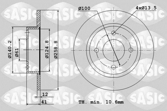 6104001 SASIC Торм.диск пер.[259x12] 4 отв. min2 6104001 SASIC
