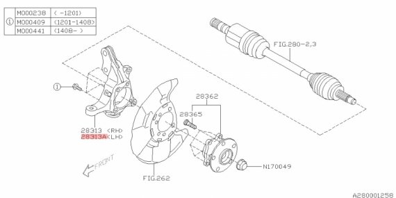 28313AG030 SUBARU Поворот. кулак SUBARU