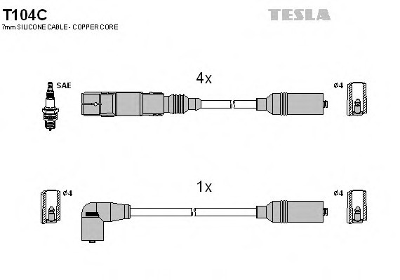 T104C TESLA (Чехия) Провода высоковольтные, комплект T104C TESLA