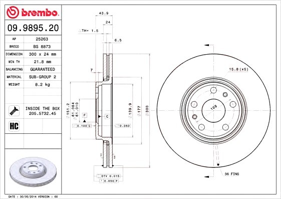 09989520 BREMBO (Германия) Диск тормозной вентилируемый 09989520 BREMBO