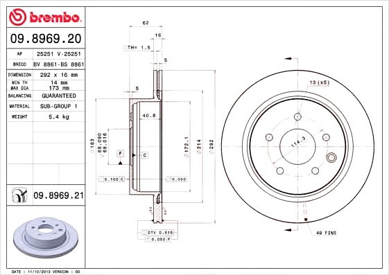 09896920 BREMBO (Германия) Диск гальмівний вентильований 09896920 BREMBO