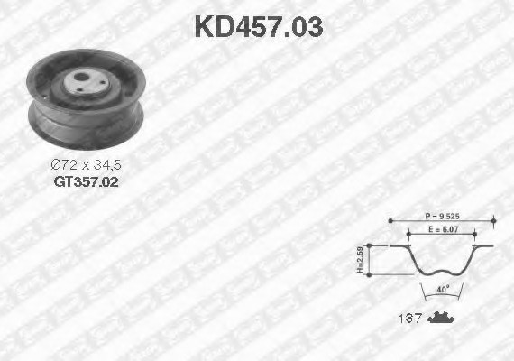 KD45703 SNR Ремінь ГРМ 137 ЗУБ.,25MM РОЛИК KD45703 SNR