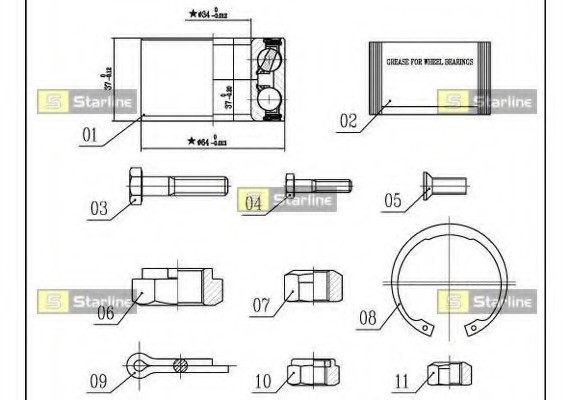 LO00593 Starline ПIДШИПНИК СТУПИЦI КОЛЕСА LO00593 STARLINE