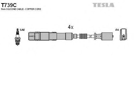 T739C TESLA (Чехия) Комплект кабелів запалювання T739C TESLA