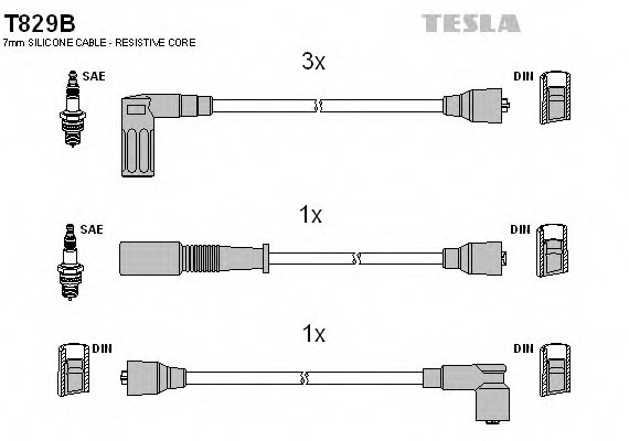 T829B TESLA (Чехия) Комплект кабелів запалювання T829B TESLA