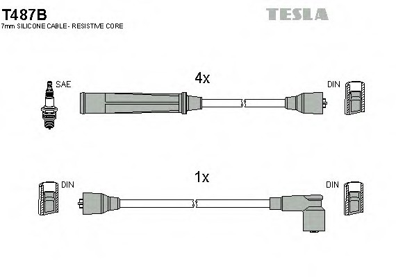 T487B TESLA (Чехия) КОМПЛЕКТ КАБЕЛЕЙ Зажигания T487B TESLA