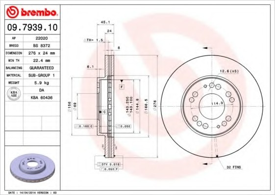 09793910 BREMBO (Германия) Диск тормозной передний 09793910 BREMBO