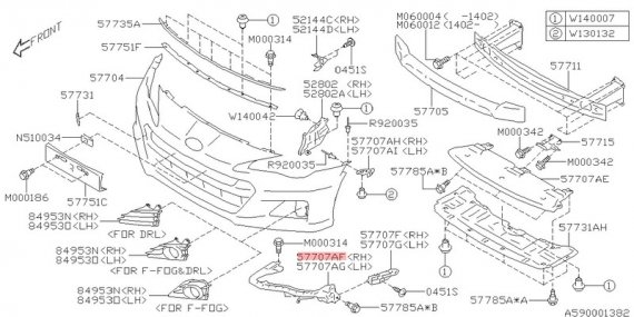 57707CA002 SUBARU Кронштейн бампера 57707CA002 SUBARU