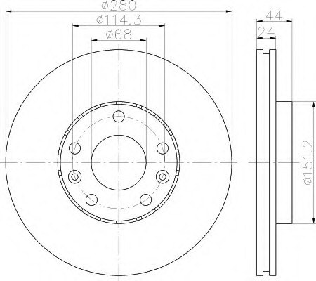 8DD355116151 HELLA Диск гальмівний передній вентильований (280x24) Dacia Duster Renault Megane 08-