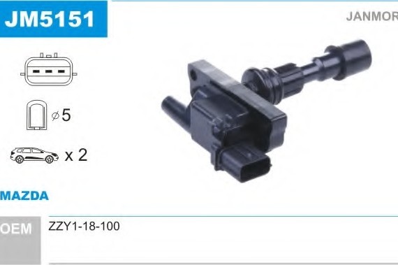 Фото катушка зажигания JM5151 JANMOR JM5151 JANMOR (Польша) JM5151 JANMOR (Польша) Катушка зажигания JM5151 JANMOR